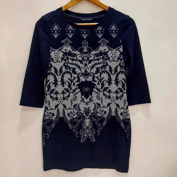 Marks and Spencer dark blue 3/4 sleeves sweater with print on front